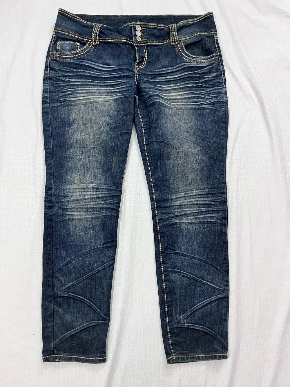 Almost Famous Dark Blue Skinny Jeans with Whisker Fade size 18